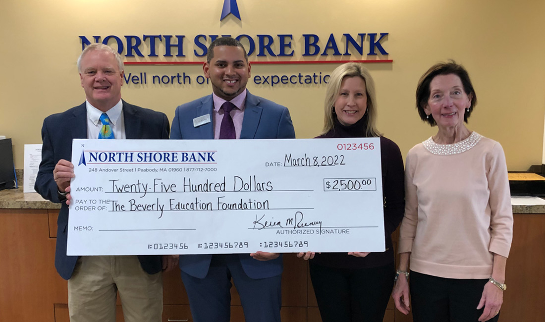 Photo of North Shore Bank presenting a $2,500 donation to the Beverly Education Foundation