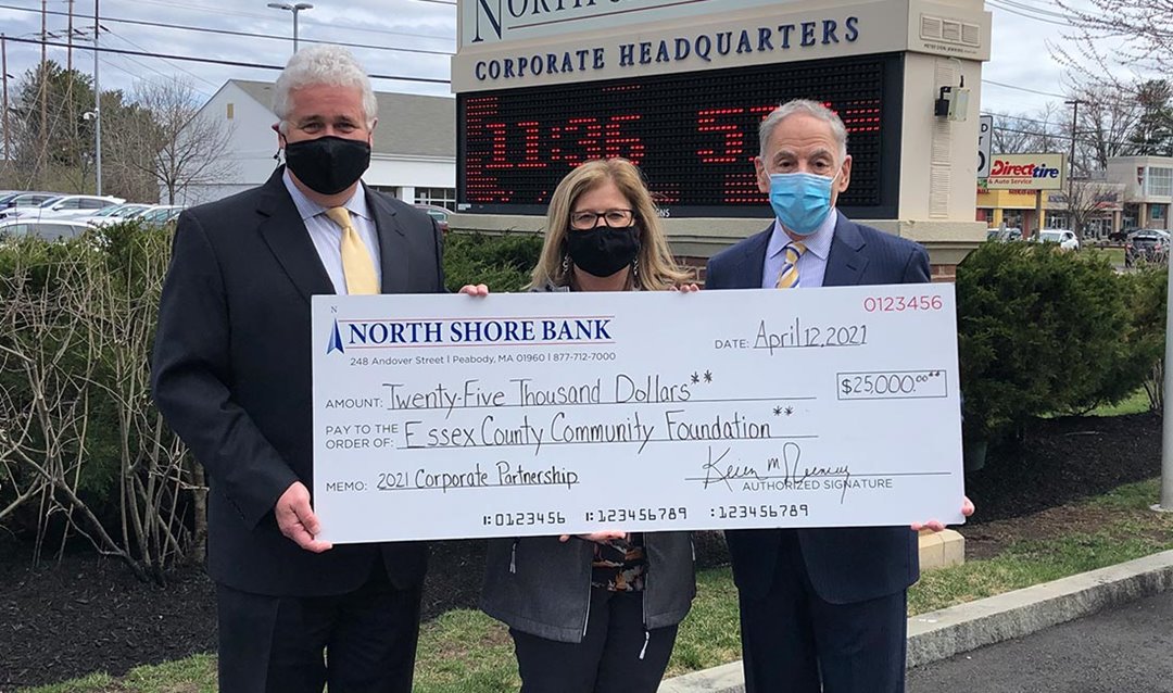 Photo of North Shore Bank presenting the Essex County Community Foundation (ECCF) with a $25,000 contribution