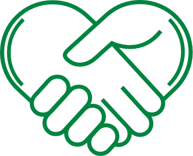 Icon showing a green outline of two shaking hands