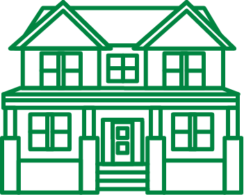 Icon showing a green outline of house